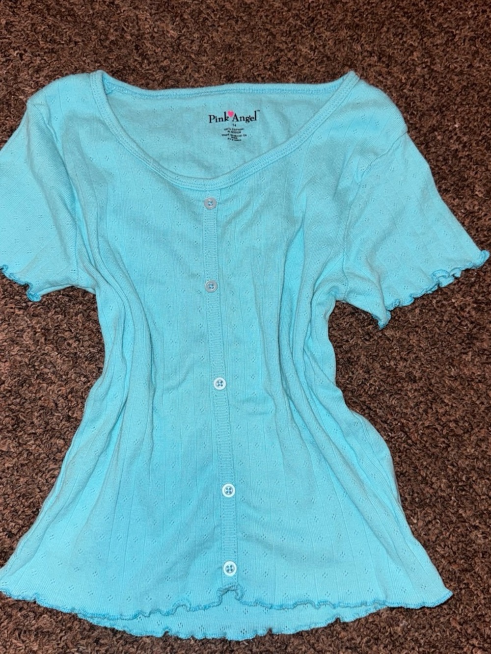 Women's Light Blue Button Front Short Sleeve Top